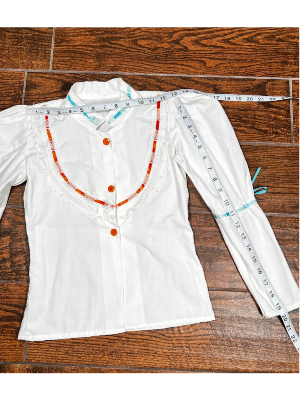 Girls Traditional Mexican Folklorico Costume Orange White Theater Dress 10-12